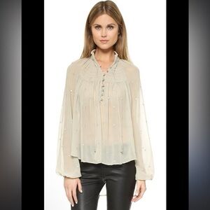 Free People Boho Grey Sheer Blouse Sz Small